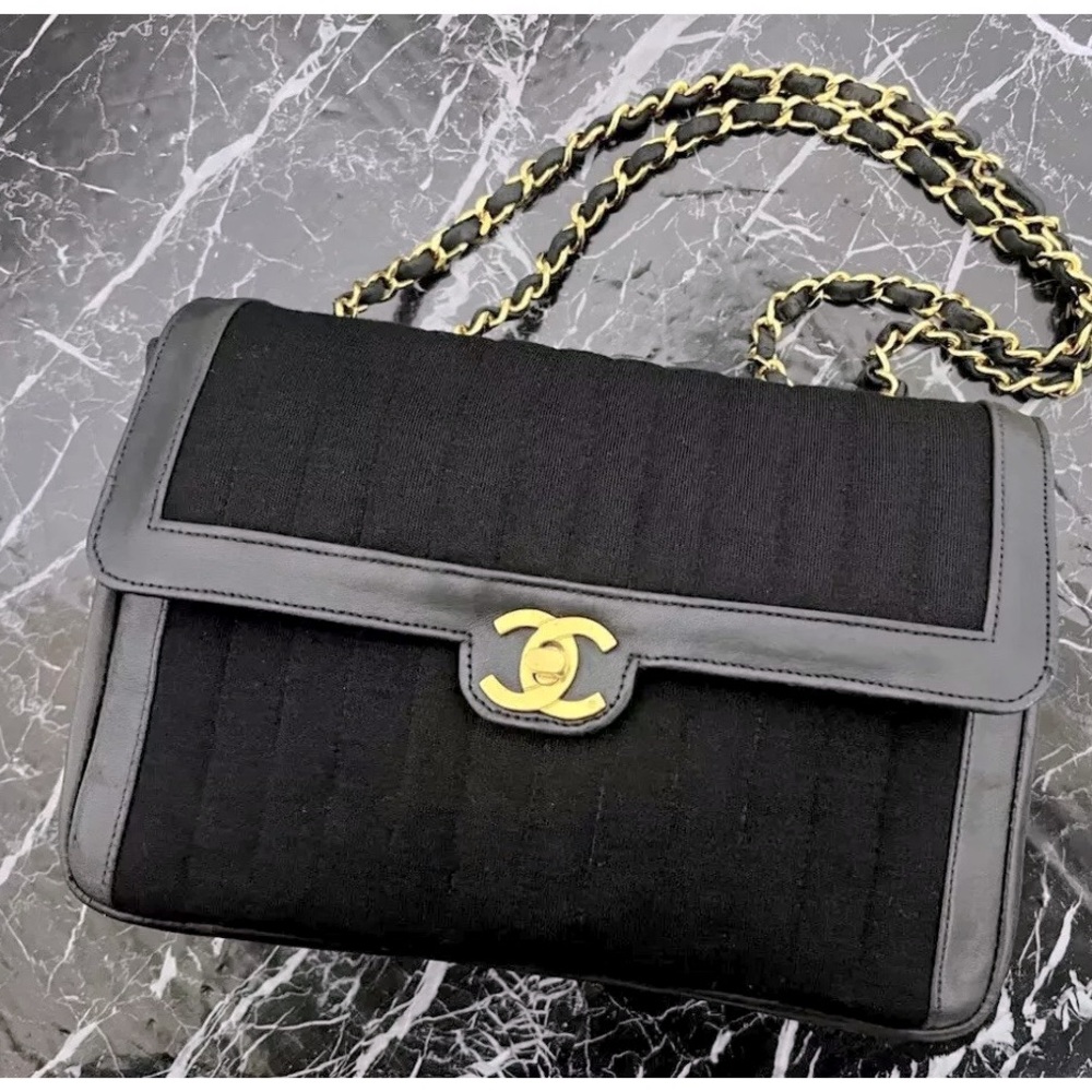 Vintage CHANEL Mademoiselle Matelasse MEDIUM Classic FLAP in JERSEY